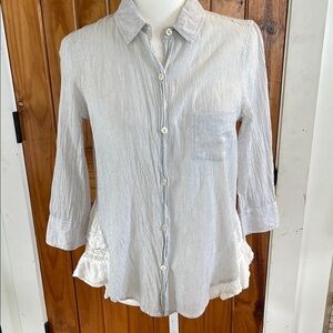 Holding Horses Anthropologie Pinstriped Lace Button Up Top 4 Blue White cotton